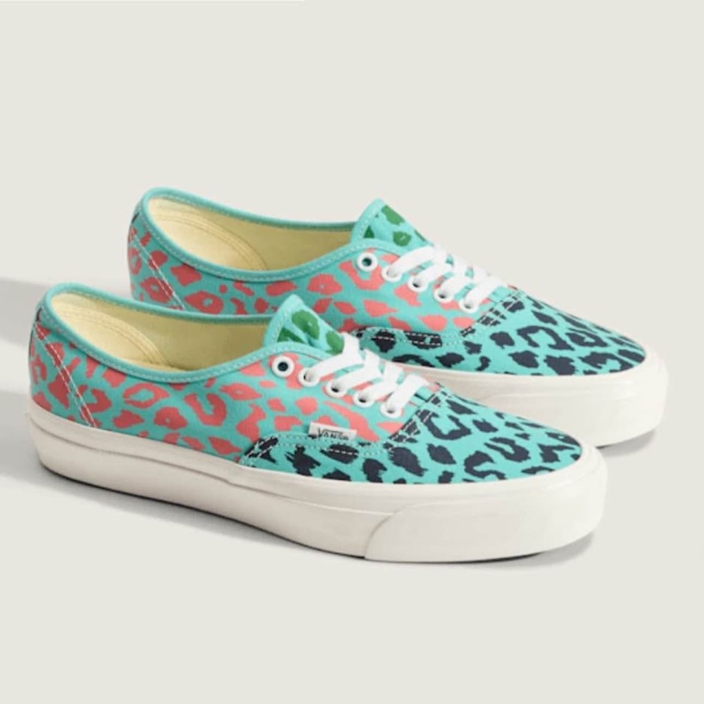 Vans Teal and Coral Leopard Print Women's Sneakers